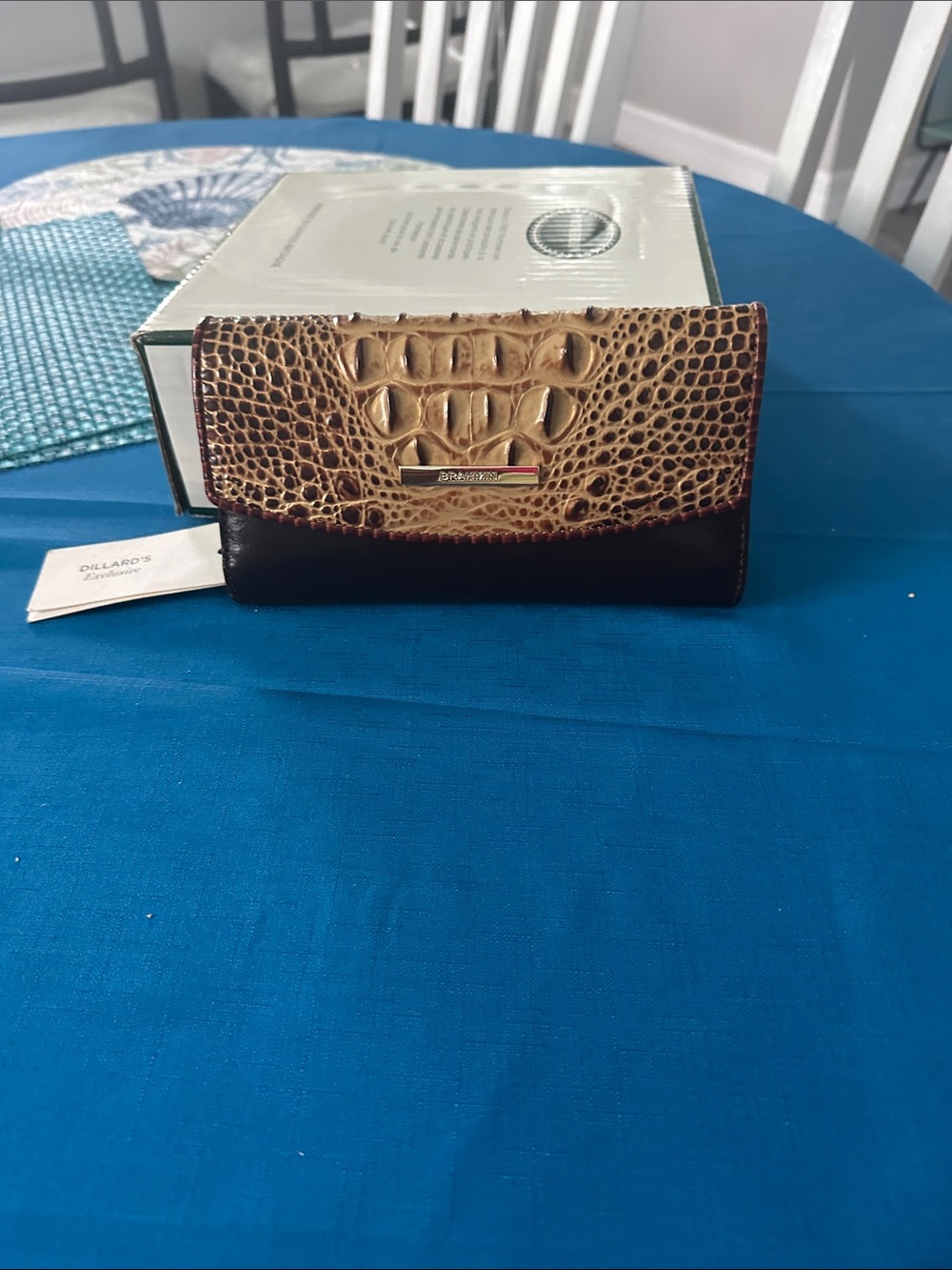 Brahmin Croc-Embossed Leather Wallet in Brown and Tan